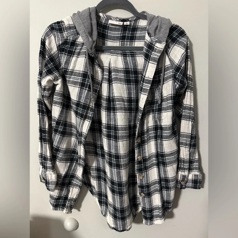 SO Hooded Plaid Long Sleeve Shirt
